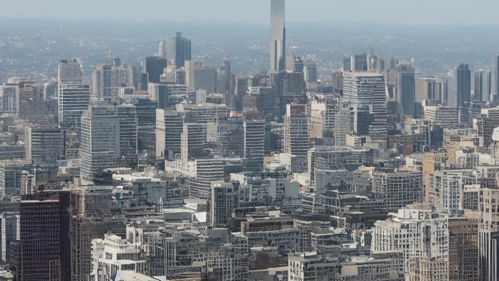 Prompt: a city-sized sloth flying over downtown