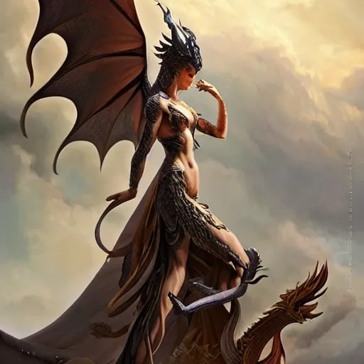 Prompt: a stunning dynamic pose full body of a celestial dragon goddess, intricate, 8k highly professionally detailed, hdr, CGSociety, dark fantasy, smooth, elegant, sharp focus, art by artgerm and greg rutkowski and alphonso mucha,