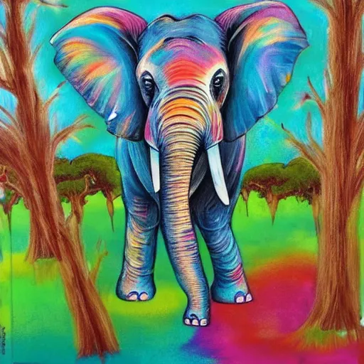 Image similar to colorful elephant in an outstretched forest