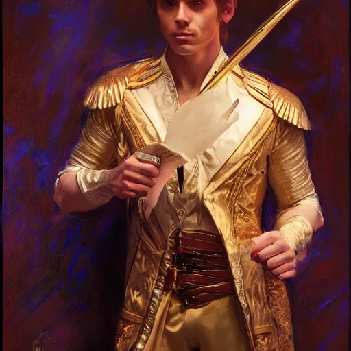 Image similar to stunning male master wizard posing with side chest, highly detailed painting by gaston bussiere, craig mullins, j. c. leyendecker, 8 k