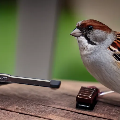 Prompt: a sparrow playing with a playstation 5