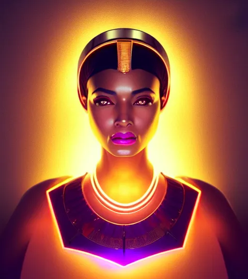 Image similar to symmetry!! egyptian queen of technology, solid cube of light, hard edges, product render retro - futuristic poster scifi, lasers and neon circuits, brown skin beautiful egyptian, queen, intricate, elegant, highly detailed, digital painting, artstation, concept art, smooth, sharp focus, illustration, dreamlike, art by artgerm