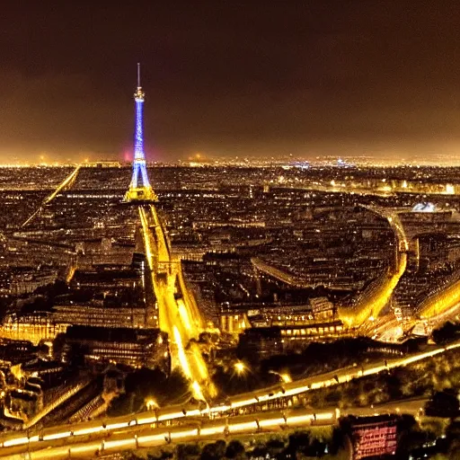 Prompt: picture of huge explosion in city of Paris at night, photojournalism very detailed photography