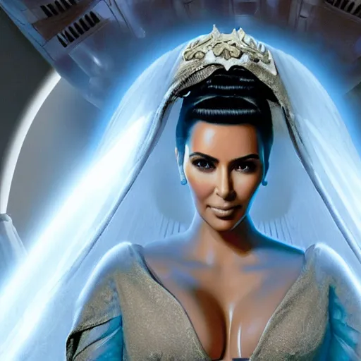 Image similar to kim kardashian as princess padme in star wars episode 3, 8k resolution, full HD, cinematic lighting, award winning, anatomically correct