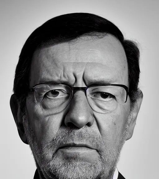 Image similar to A dramatic portrait of Mariano Rajoy, black and white, studio lighting