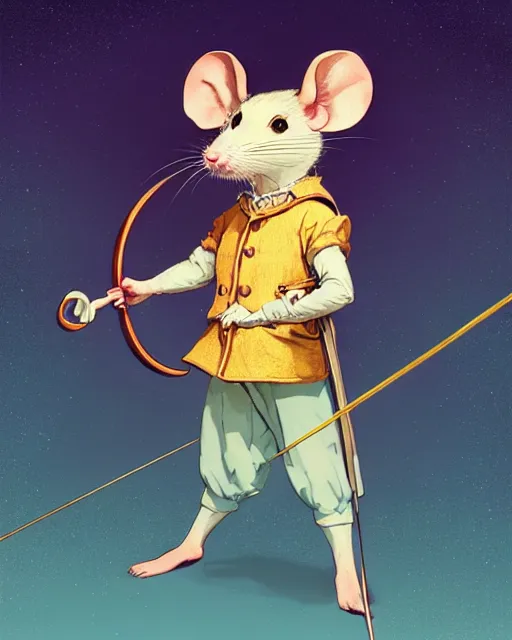 Image similar to anthropomorphic art of anthropomorphic mouse holding a bow, victorian bright clothing by artgerm, victo ngai, ryohji hase, artstation, highly detailed digital painting, smooth, global illumination, fantasy art by greg rutkowsky, karl spitzweg