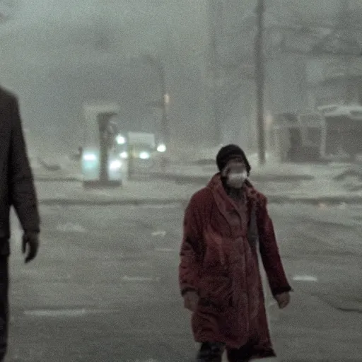 Prompt: cinematic still from an End of the world film about a global pandemic (2009), close up, detailed, shallow depth of field, directed by Jordan Peele, cinematic