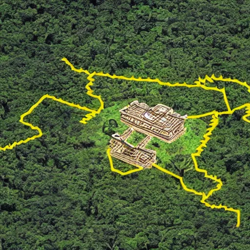 Image similar to treasure map leading to an aztec temple in the middle of the amazon jungle