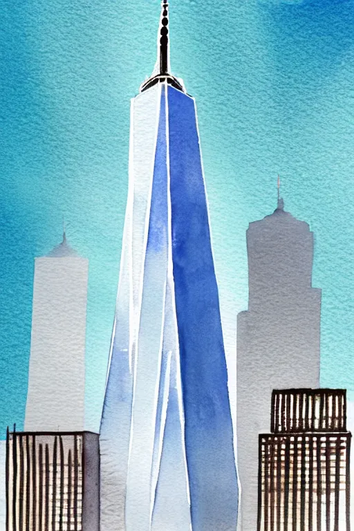 Prompt: minimalist watercolor art of one world trade center, illustration, vector art