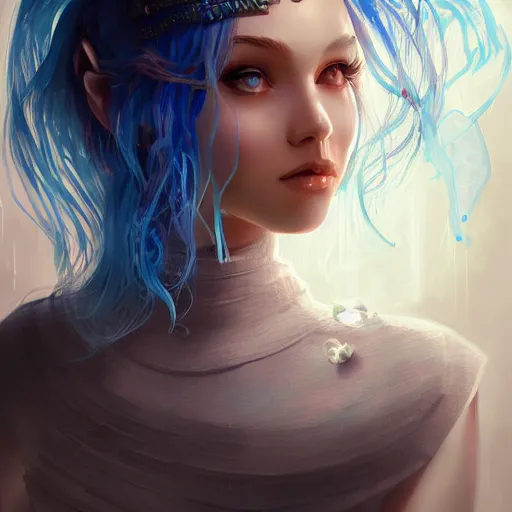 Prompt: teen girl, blue hair, gorgeous, amazing, elegant, intricate, highly detailed, digital painting, artstation, concept art, sharp focus, illustration, art by ross tran