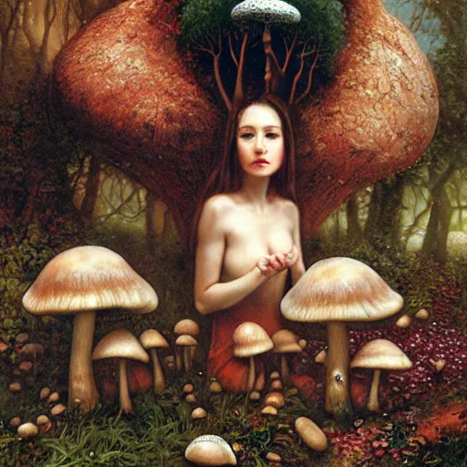 Prompt: woman commands little mushroom people, by howard david johnson - 6