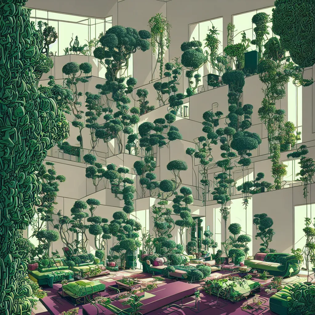 Image similar to luxury living room full of plants and trees by josan gonzalez