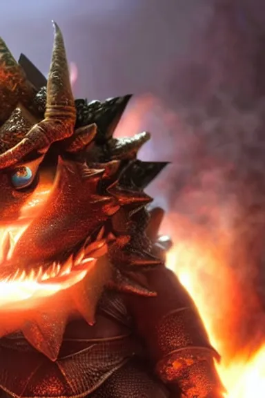 Image similar to very very intricate photorealistic photo of bowser in an episode of game of thrones, photo is in focus with detailed atmospheric lighting, award - winning details