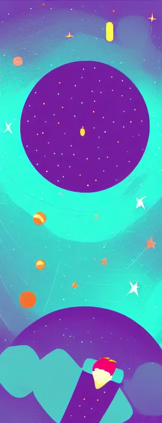 Image similar to “ person floating in space, in the style of kurzgesagt ”