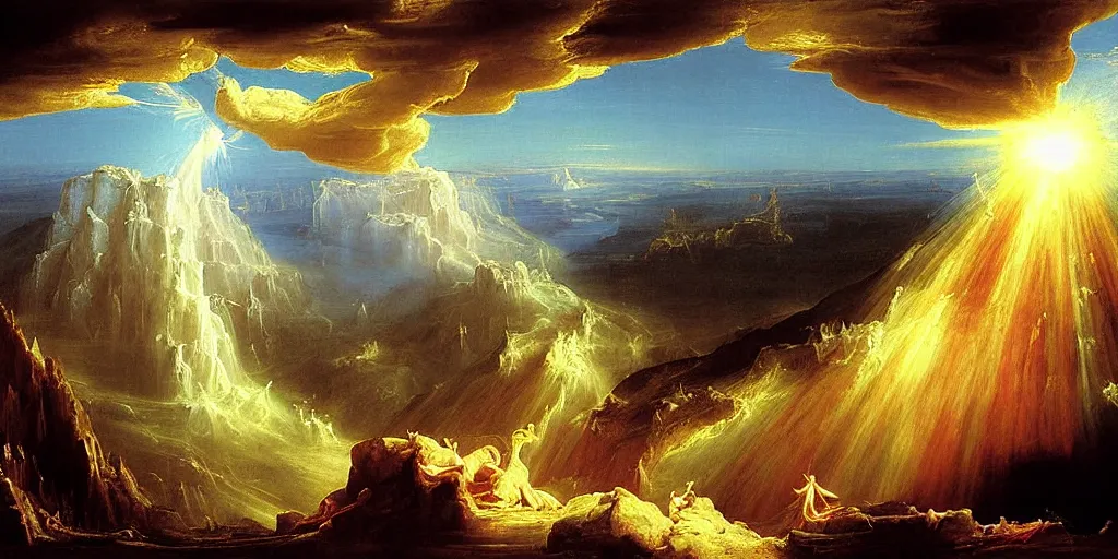 Prompt: heaven and hell painted by thomas cole