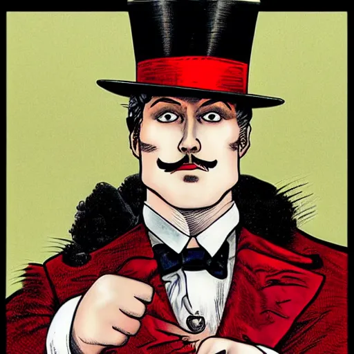 Prompt: portrait of a steampunk gentleman wearing a red top hat by brian bolland