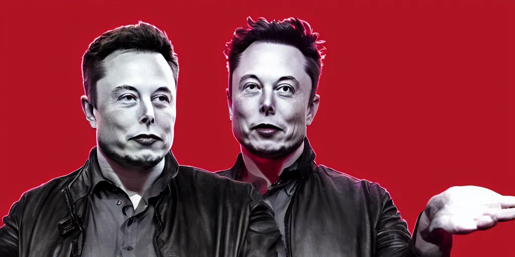 Prompt: 3d render of elon musk on a dark red background