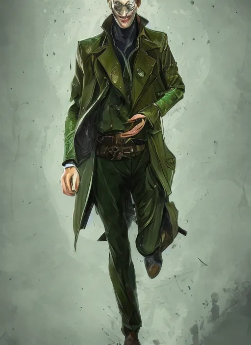 Image similar to a highly detailed illustration of thick wavy brown haired young white guy wearing brown detective trench coat and wearing dark green mask, with many long mechanical arms on his back, dramatic standing pose, intricate, elegant, highly detailed, centered, digital painting, artstation, concept art, smooth, sharp focus, league of legends concept art, WLOP