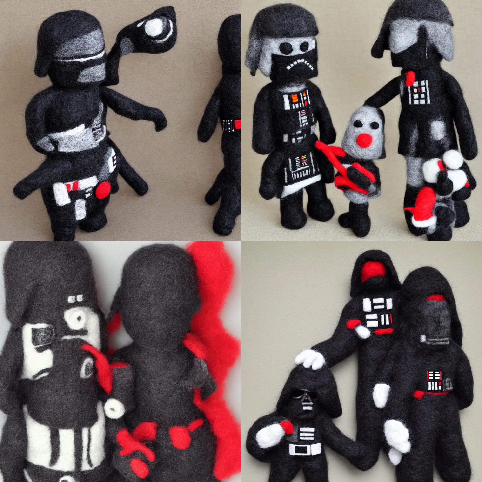 Prompt: darth vader made of wool and felt, soft toy, textures, puppet, wool, knitted