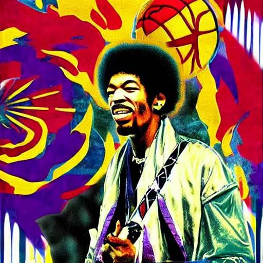 Image similar to jimi hendrix as an nba player