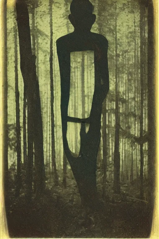 Image similar to the man of the forest, surreal, 1 9 1 0 polaroid photo