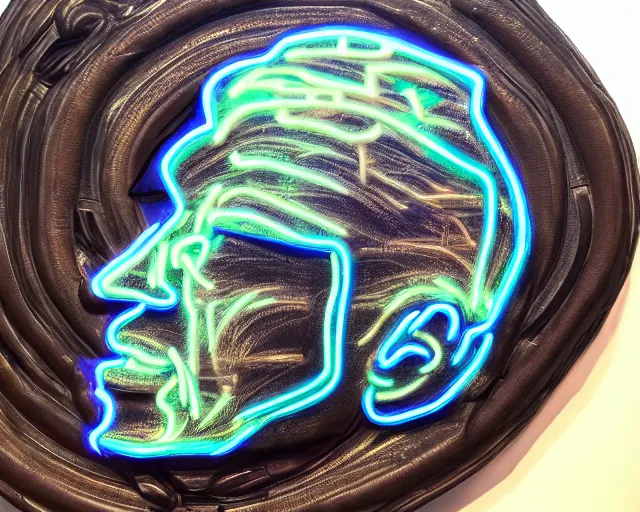 Image similar to renaissance davids head with neon art, hyper detailed