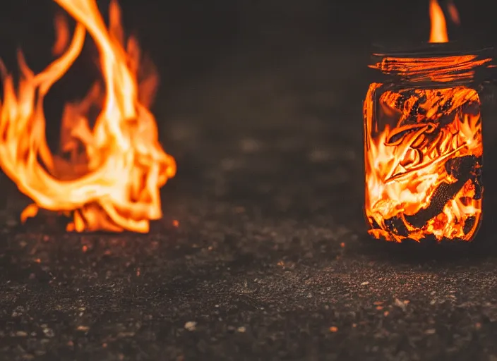 Prompt: dslr photo still of a jar filled with fire, 8 5 mm f 1. 8