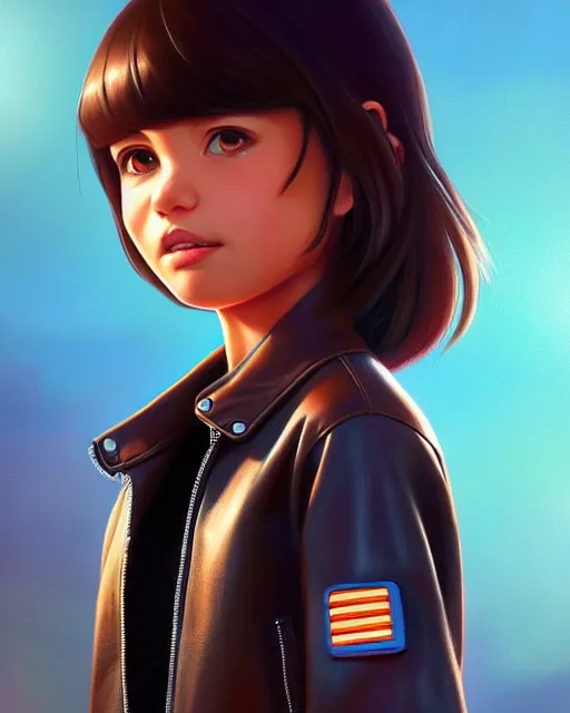 Prompt: real girl dora the explorer wearing leather jacket, fine detail!! anime!! realistic shaded lighting!!, kim hyun joo, digital painting by ilya kuvshinov, magali villeneuve, artgerm, jeremy lipkin and michael garmash and rob rey