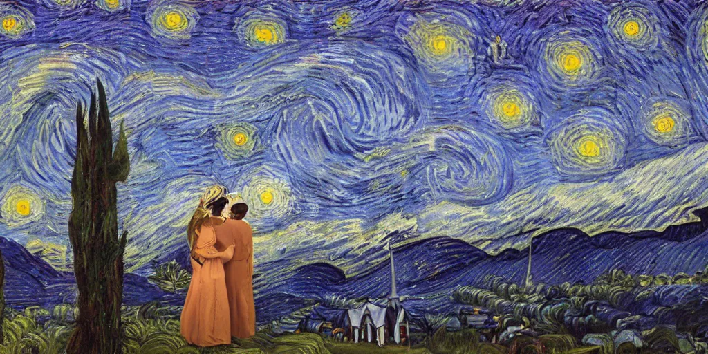 Image similar to A couple watching the Starry Night