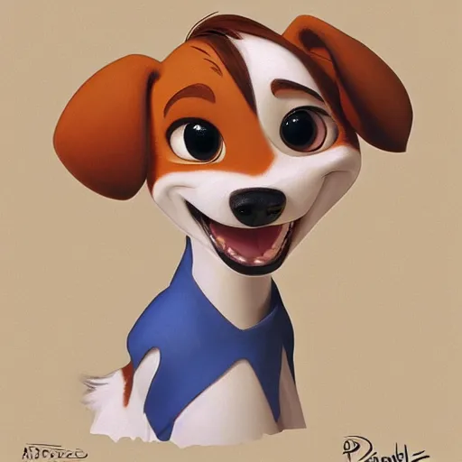 Image similar to jack russel terrier character shocked, pixar, disney, zootopia, up, concept art, sketch, trending on artstation, graphic novel, childrens illustrated storybook, by alphonse mucha and cory loftis and matthias lechner