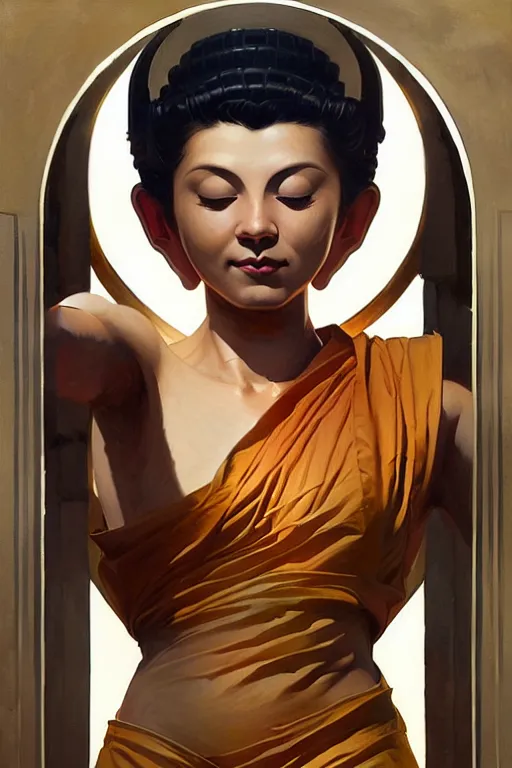 Prompt: buddhism, futurism, painting by greg rutkowski, j. c. leyendecker, artgerm