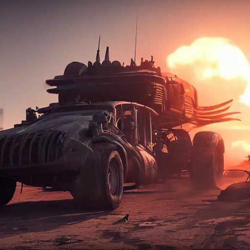 Prompt: mad max, 8 k uhd, unreal engine, octane render in the artstyle of finnian macmanus, john park and greg rutkowski