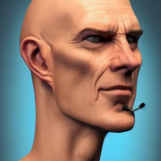 Image similar to A middle-aged Dr. Venture in real life with a hooked nose, a long gaunt face and skinny body and neck, very thin and bald, realistic, very realistic, hyperrealistic, highly detailed, very detailed, extremely detailed, detailed, digital art, oil painting, trending on artstation, headshot and bodyshot, detailed face, very detailed face, extremely detailed face, HD Quality, 8k resolution, very very detailed face, real life