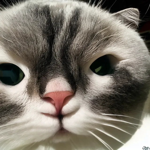 Image similar to fisheye view of super fat annoyed cat