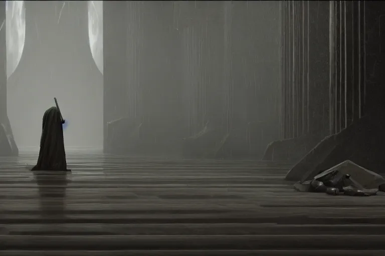 Image similar to vfx movie closeup jedi vs sith couple dual interior dark temple by emmanuel lubezki