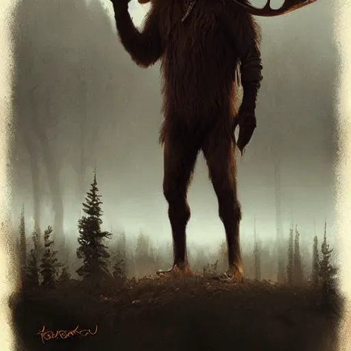 Image similar to anthropomorphic moose man by greg rutkowski