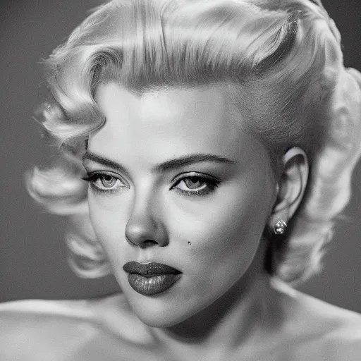 Image similar to stunning awe inspiring scarlett johansen as marilyn monroe, movie still 8 k hdr atmospheric lighting