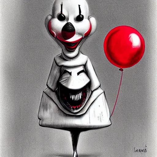 Prompt: surrealism grunge cartoon portrait sketch of a chicken with a wide smile and a red balloon by - michael karcz, loony toons style, pennywise style, horror theme, detailed, elegant, intricate