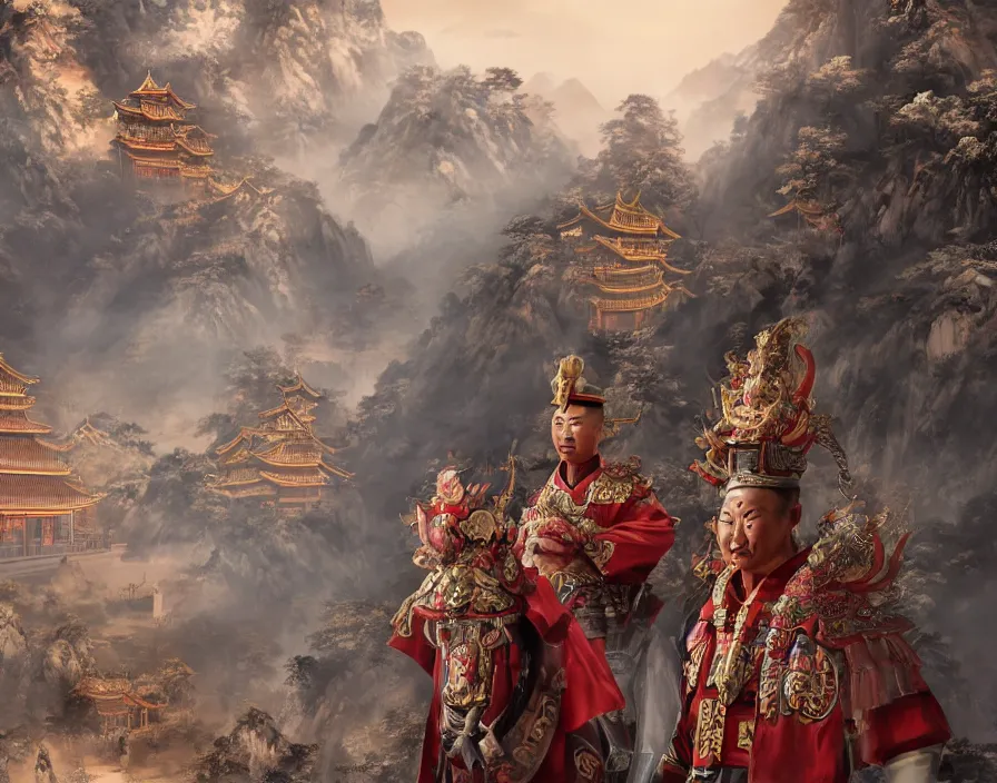 Image similar to ancient chinese military generals in old asian temple, beautiful texture, beautiful graphics, fantasy artwork, very beautiful scenery, hd, hdr, ue 5, ue 6, unreal engine 5, cinematic 4 k wallpaper, 8 k, ultra detailed, by popular digital, details, beautiful image ever created, high resolution, artstation, award winning