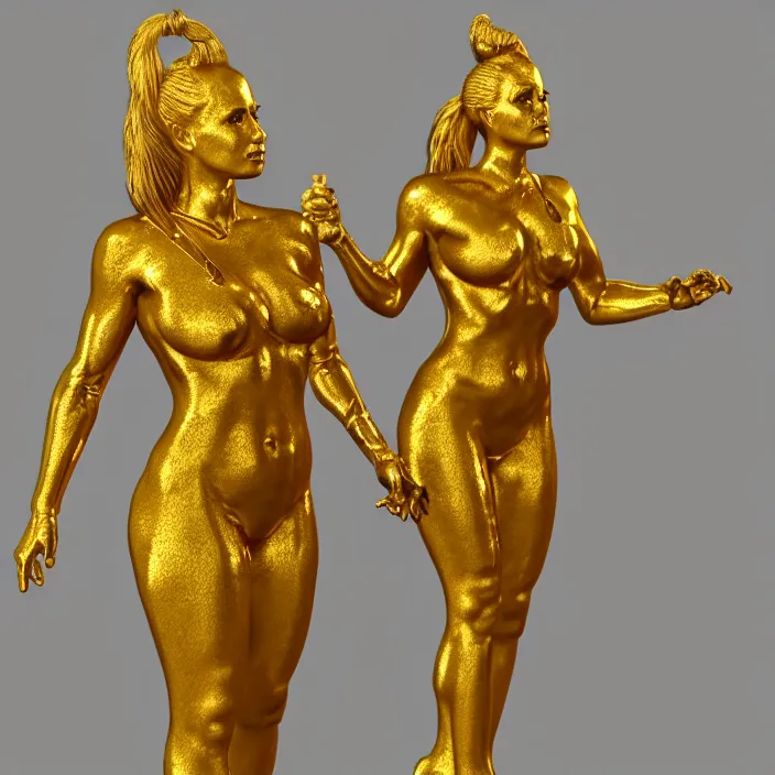 Prompt: close 3 d model of golden women, octane rendered, unreal engine 5, extremely detailed, anatomically correct, rtx reflections