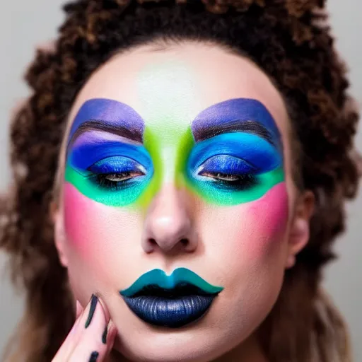 Image similar to a photo of a person wearing colorful geometric makeup