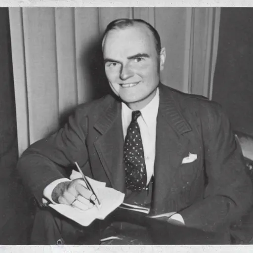 Prompt: A vintage photo from 1947, of Quincy Adams.