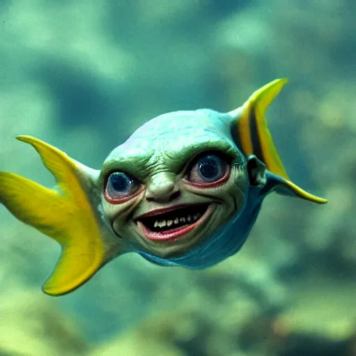 Image similar to gollum - faced fish flying