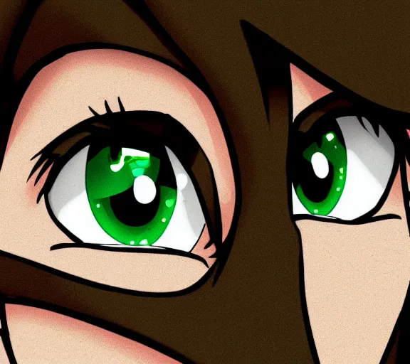 Prompt: close up character portrait of an anime character with brown hair and green eyes wearing a hoody, digital art