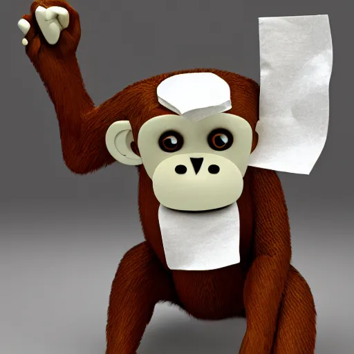 Prompt: monkey made out of toilet paper, funny, digital art, oil painting, 3D model, 4k, realistic,