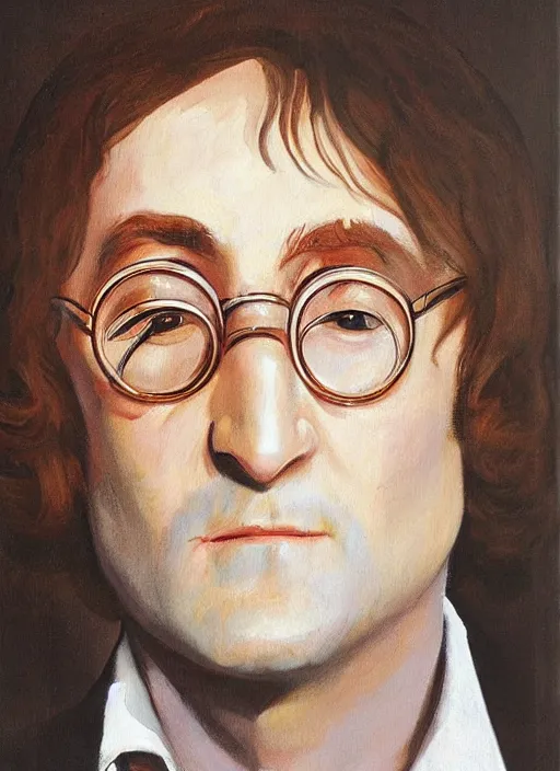 Image similar to a portrait painting of John Lennon by John Currin