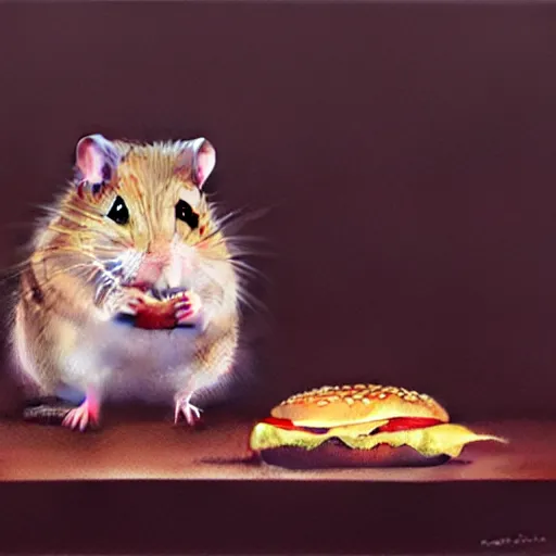 Prompt: a hamster eating a hamburger,photorealiatic,hyperdetailed,hyperrealistic,studio lighting,studio photography,professional photography,professional lighting,detailed face,3 point lighting,4k,digital art,ultra realistic,ultra detailed,art by greg rutkowski