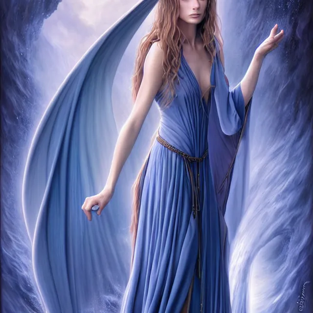 Prompt: beautiful!! water witch with intricate blue robes artgerm anne stokes highly detailed 8 k hdr smooth sharp focus high resolution award - winning photo photorealistic