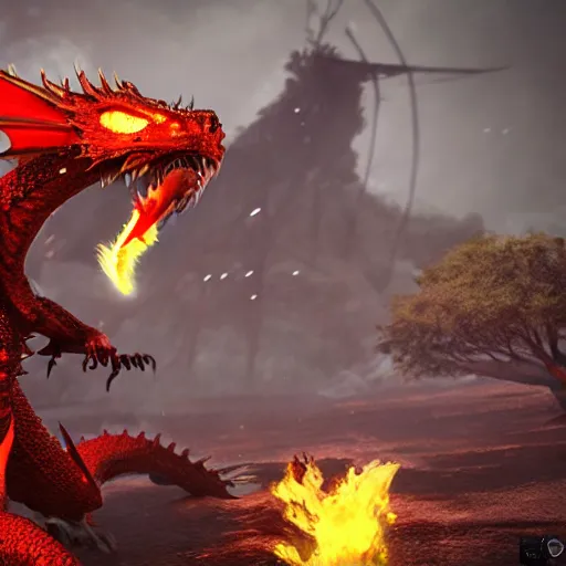 Image similar to Flying dragon fire breath, unreal engine