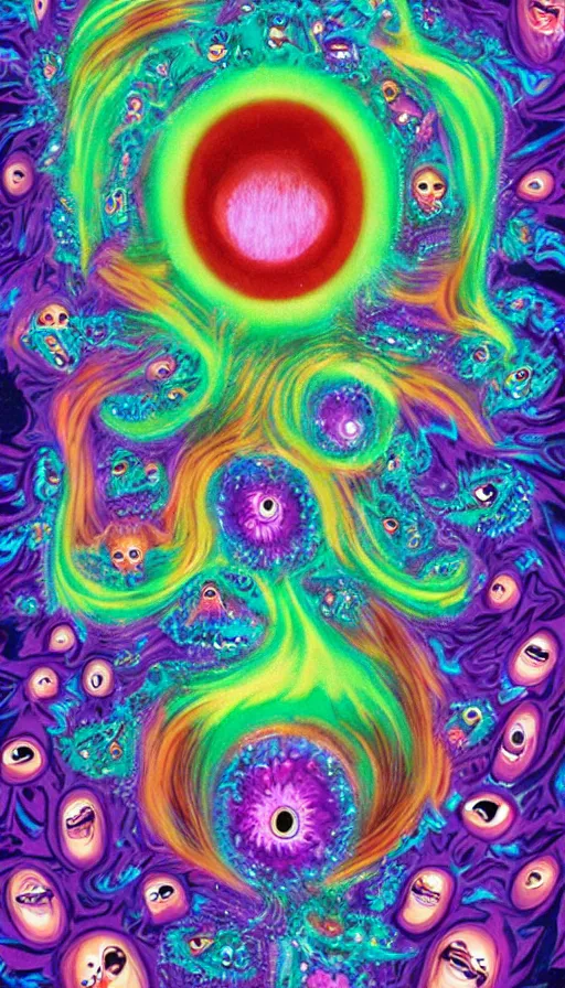 Prompt: a storm vortex made of many demonic eyes and teeth, by lisa frank,